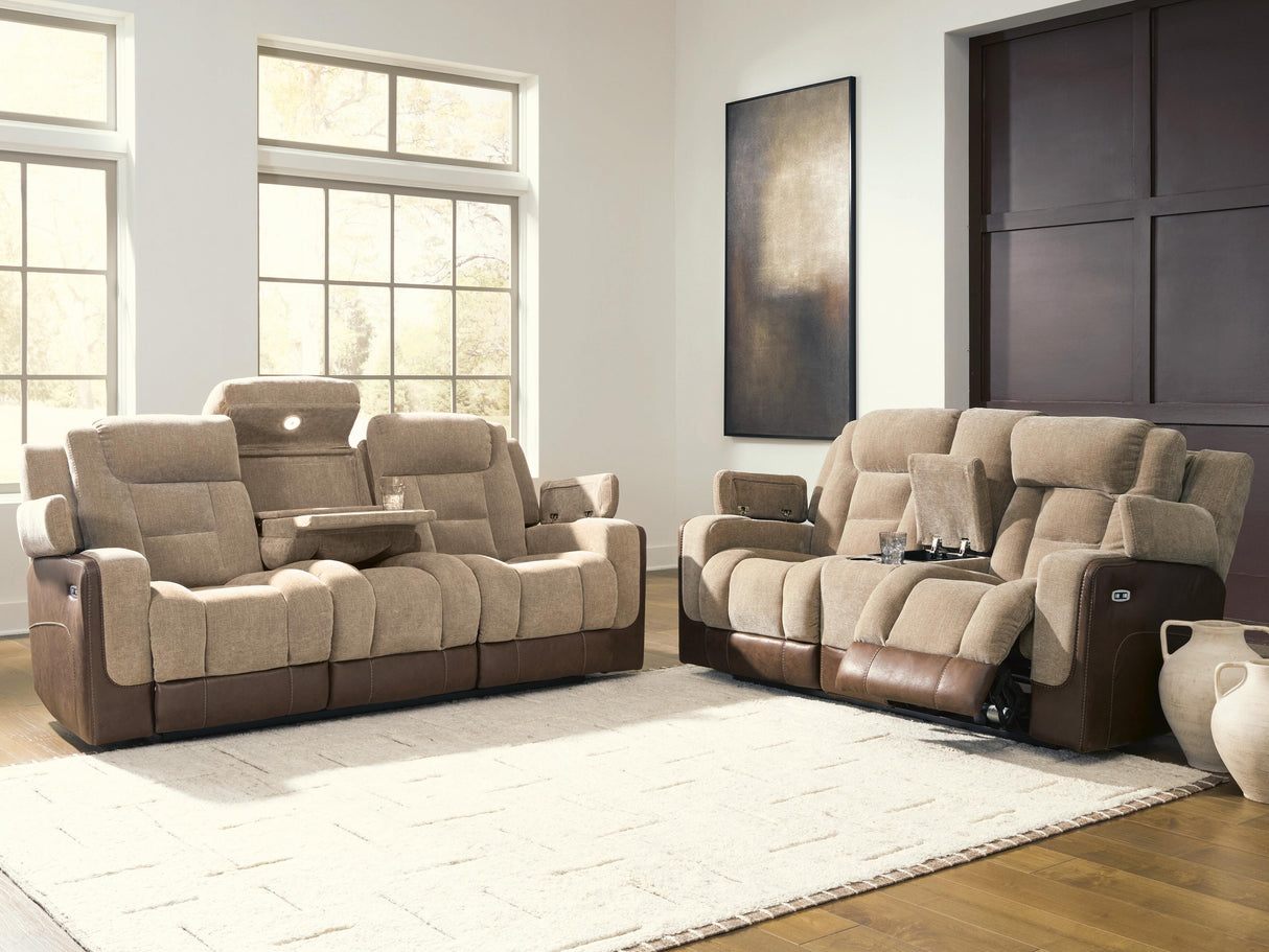 Mixed Motion Brownstone Power Reclining Living Roo Set from Ashley Furniture - Luna Furniture