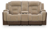 Mixed Motion Brownstone Power Reclining Loveseat with Console from Ashley Furniture - Luna Furniture