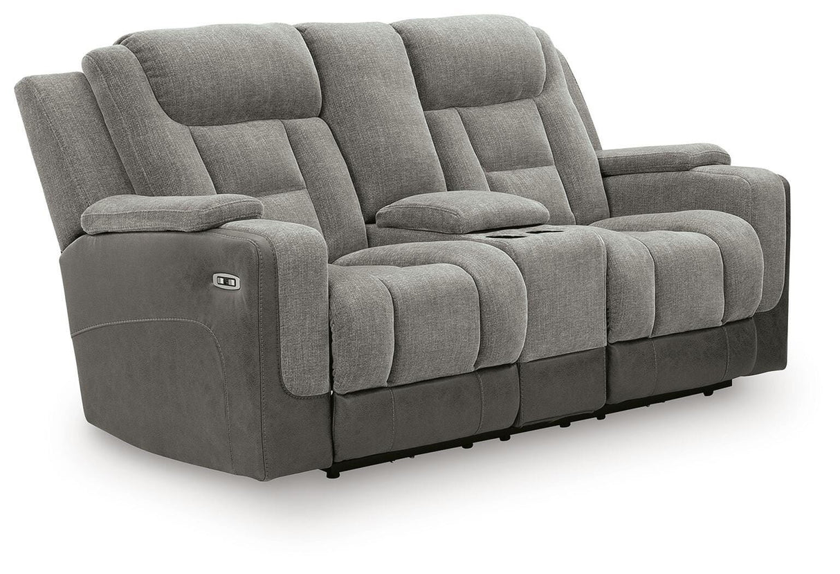 Mixed Motion Shadow Power Reclining Loveseat with Console from Ashley Furniture - Luna Furniture