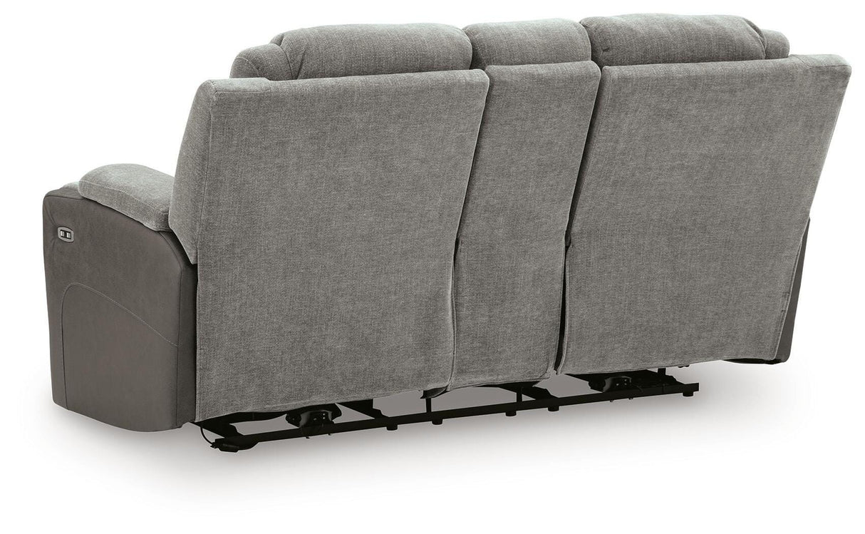 Mixed Motion Shadow Power Reclining Loveseat with Console from Ashley Furniture - Luna Furniture