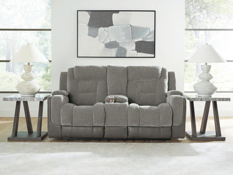 Mixed Motion Shadow Power Reclining Loveseat with Console from Ashley - Luna Furniture