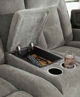 Mixed Motion Shadow Power Reclining Loveseat with Console from Ashley Furniture - Luna Furniture