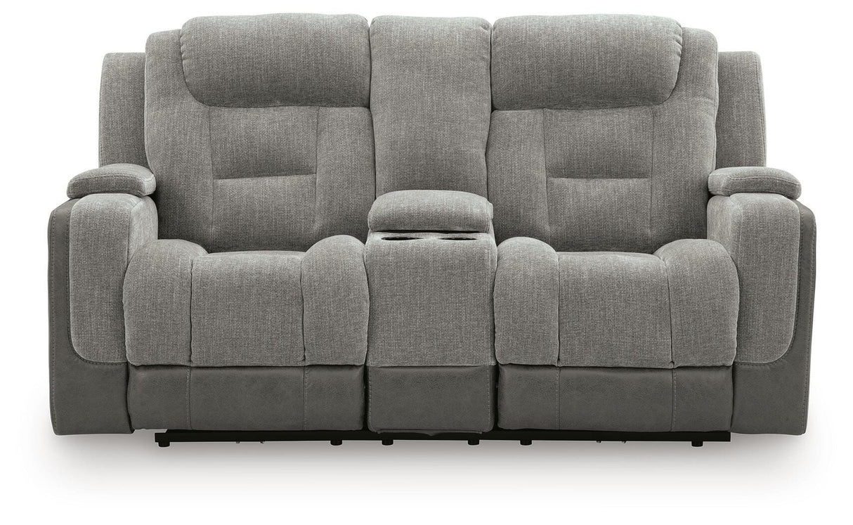 Mixed Motion Shadow Power Reclining Loveseat with Console from Ashley Furniture - Luna Furniture