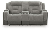 Mixed Motion Shadow Power Reclining Loveseat with Console from Ashley Furniture - Luna Furniture