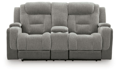 Mixed Motion Shadow Power Reclining Loveseat with Console from Ashley Furniture - Luna Furniture