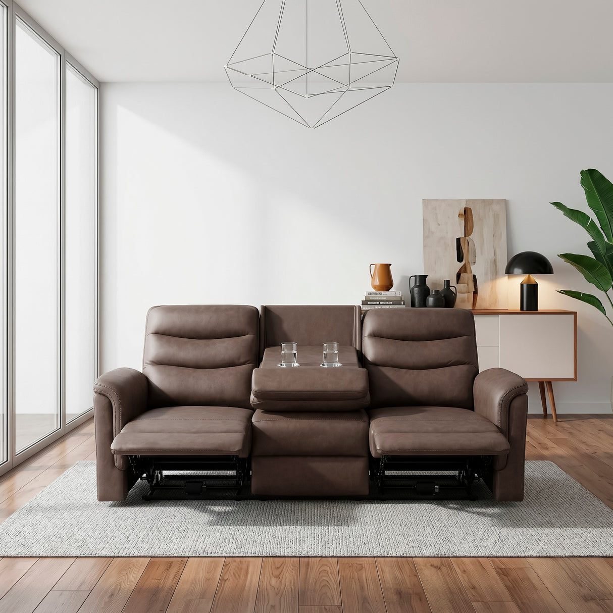 Metric Brown Double Reclining Sofa with Drop-down Cup Holders from Homelegance - Luna Furniture