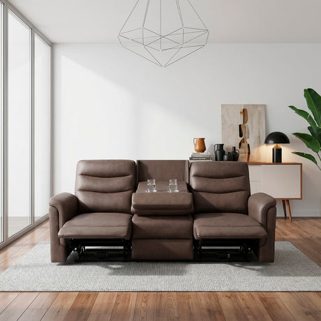 Metric Brown Double Reclining Sofa with Drop-down Cup Holders from Homelegance - Luna Furniture