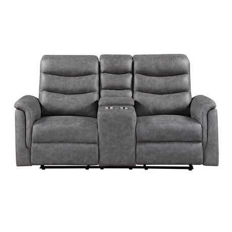 Metric Gray Double Glider Reclining Loveseat with Center Console from Homelegance - Luna Furniture
