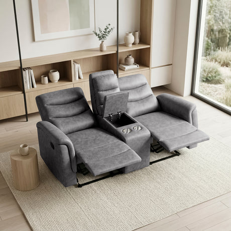 Metric Gray Double Glider Reclining Loveseat with Center Console from Homelegance - Luna Furniture