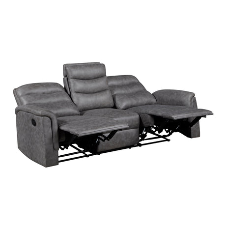 Metric Gray Double Reclining Sofa with Drop-down Cup Holders from Homelegance - Luna Furniture