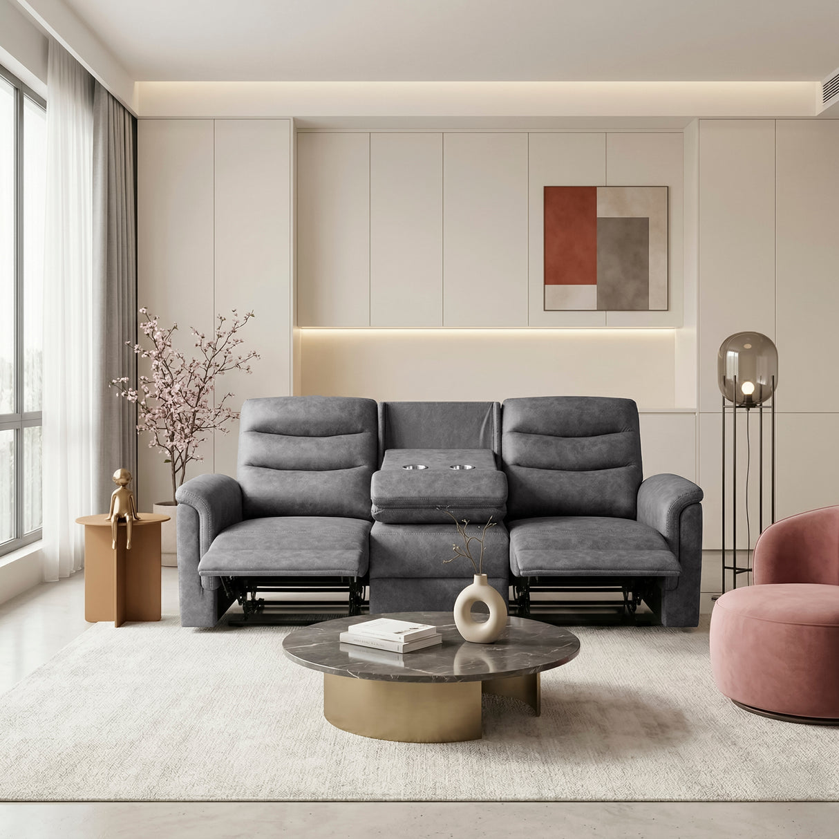 Metric Gray Double Reclining Sofa with Drop-down Cup Holders from Homelegance - Luna Furniture