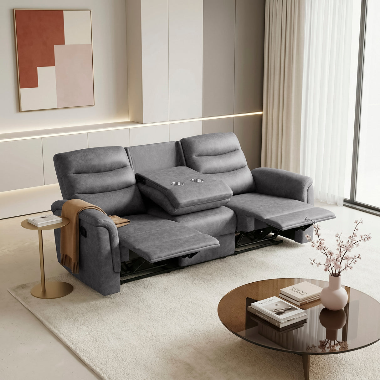 Metric Gray Double Reclining Sofa with Drop-down Cup Holders from Homelegance - Luna Furniture