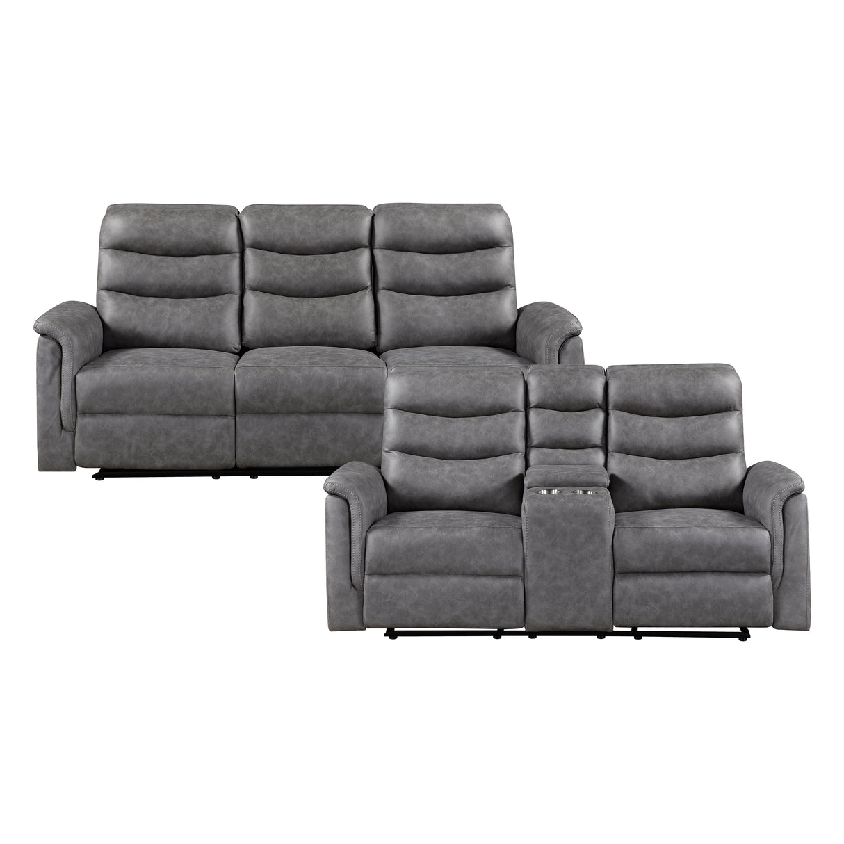 Metric Gray Double Reclining Sofa with Drop-down Cup Holders from Homelegance - Luna Furniture