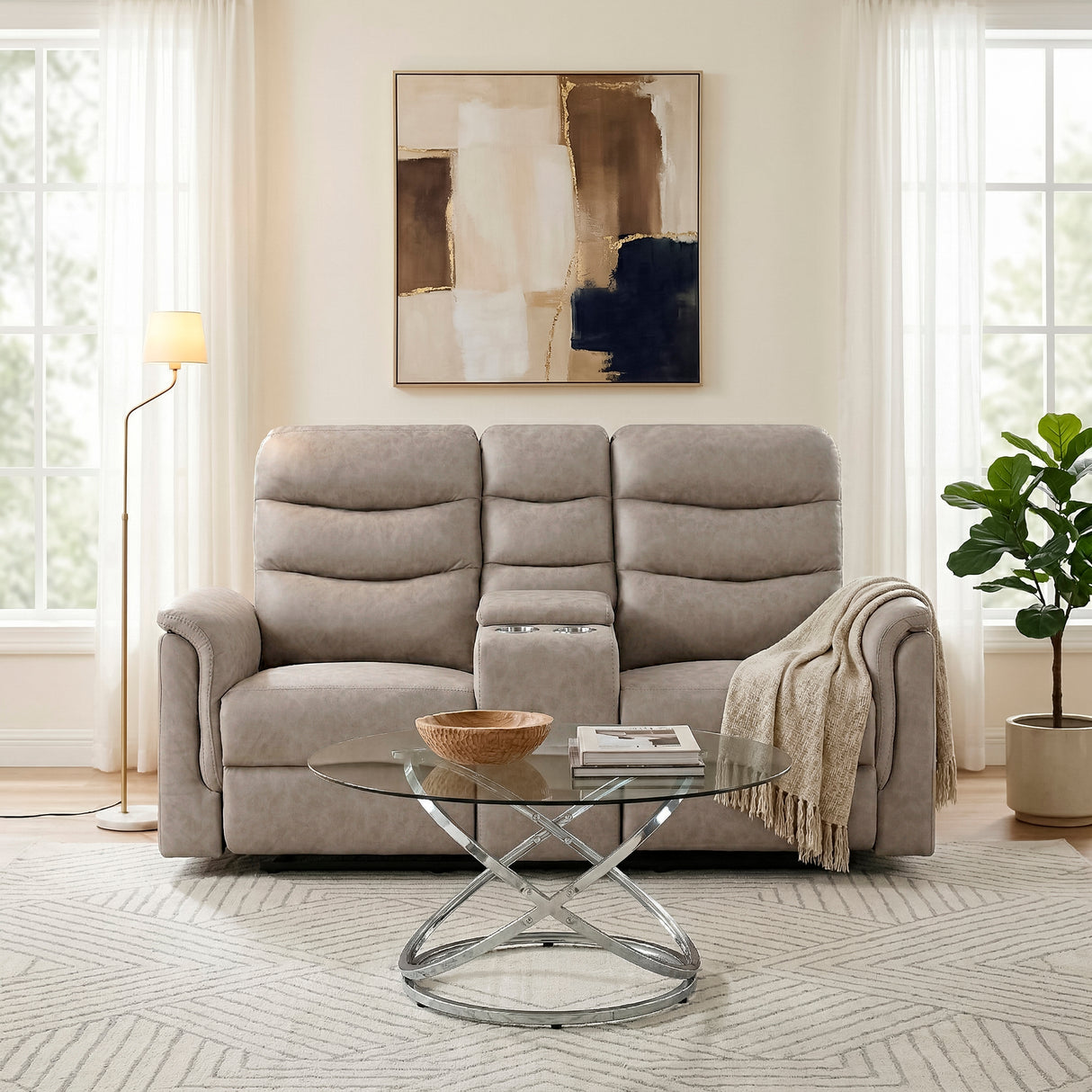 Metric Taupe Double Glider Reclining Loveseat with Center Console from Homelegance - Luna Furniture