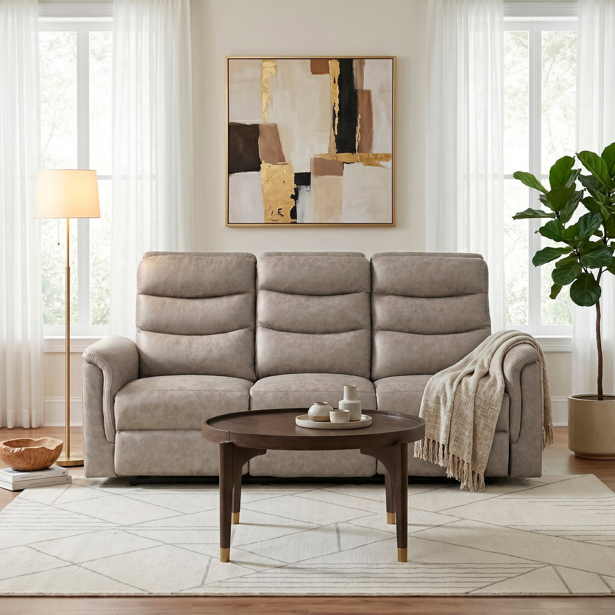 Equinox Brown Power Double Reclining Loveseat with Rounded Track Arms