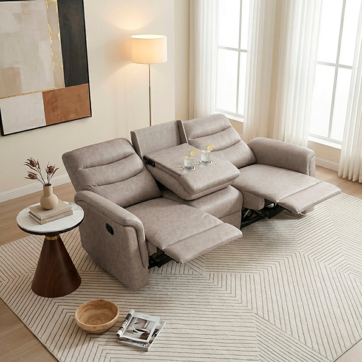 Equinox Brown Power Double Reclining Loveseat with Rounded Track Arms