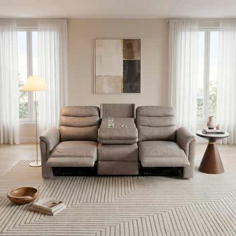 Metric Taupe Double Reclining Sofa with Drop-down Cup Holders from Homelegance - Luna Furniture