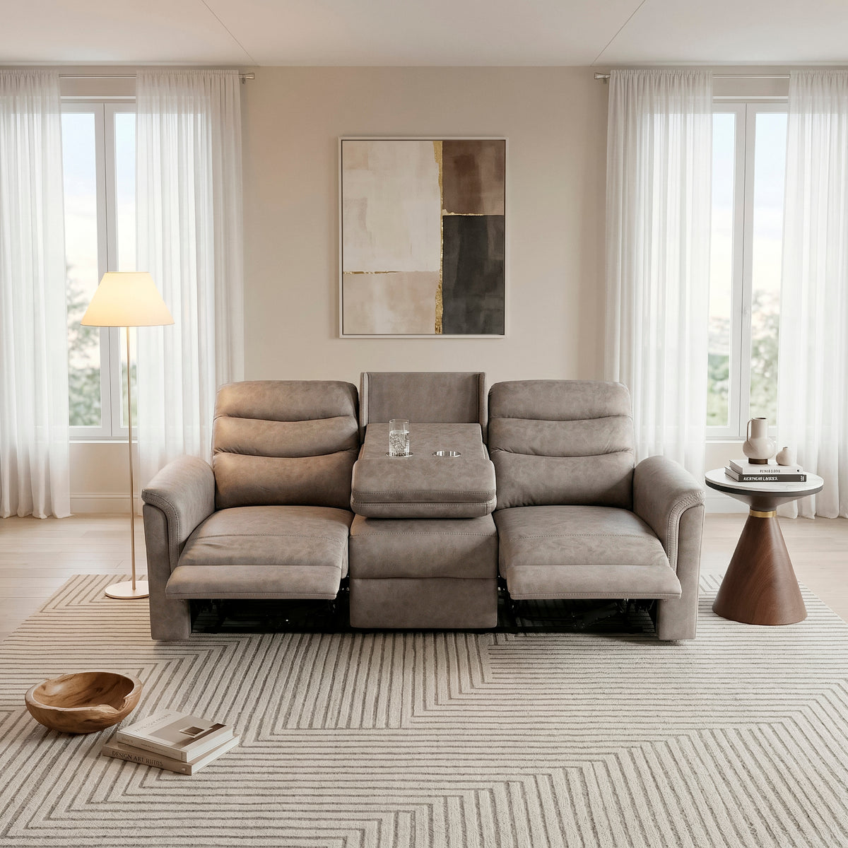 Equinox Brown Power Double Reclining Loveseat with Rounded Track Arms