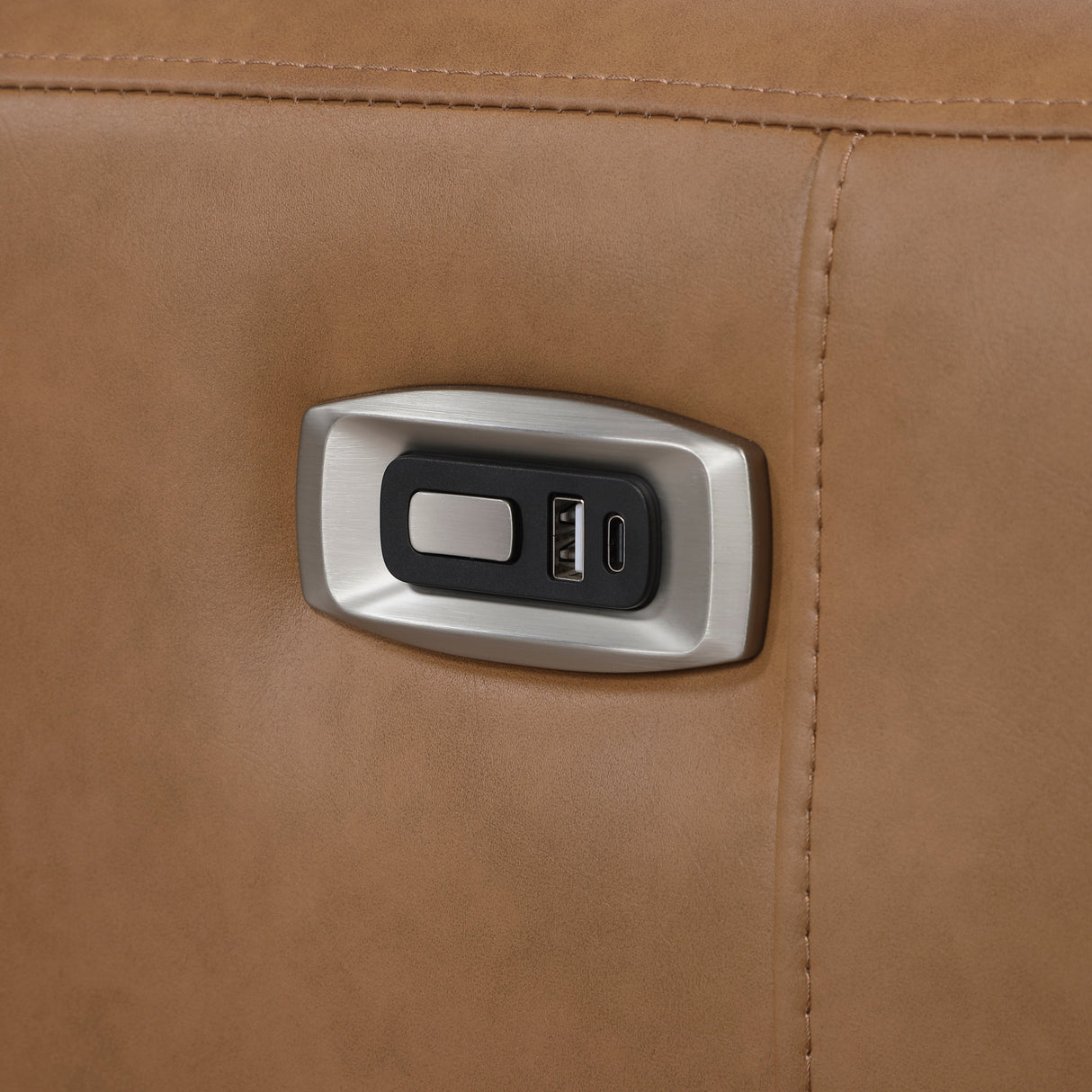 Equinox Brown Power Double Reclining Sofa with Rounded Track Arms