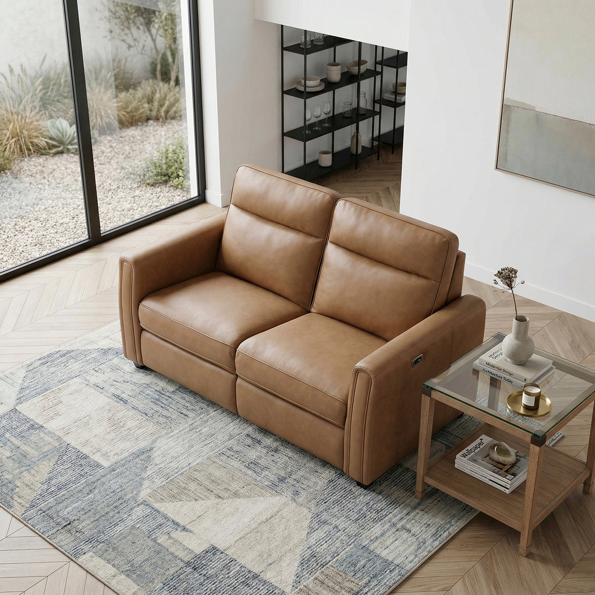 Metric Taupe Double Reclining Sofa with Drop-down Cup Holders