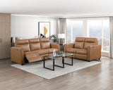 Equinox Brown Power Double Reclining Sofa with Rounded Track Arms