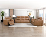 Equinox Brown Power Double Reclining Sofa with Rounded Track Arms