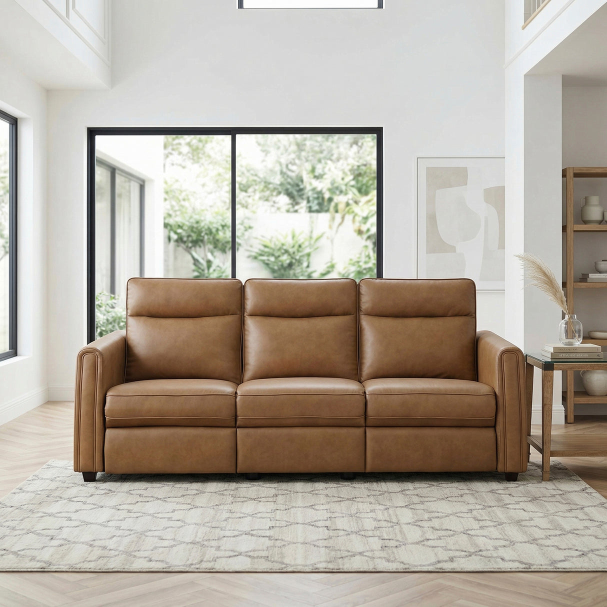 Equinox Brown Power Double Reclining Sofa with Rounded Track Arms