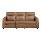 Equinox Brown Power Double Reclining Sofa with Rounded Track Arms