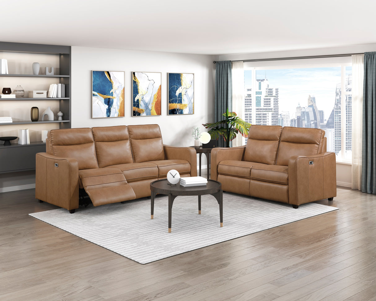Equinox Brown Power Double Reclining Loveseat with Curved Track Arms
