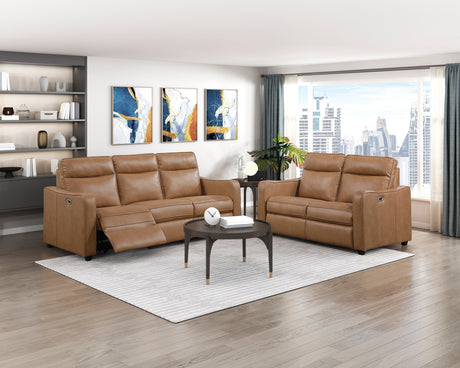 Equinox Brown Power Double Reclining Loveseat with Curved Track Arms from Homelegance - Luna Furniture