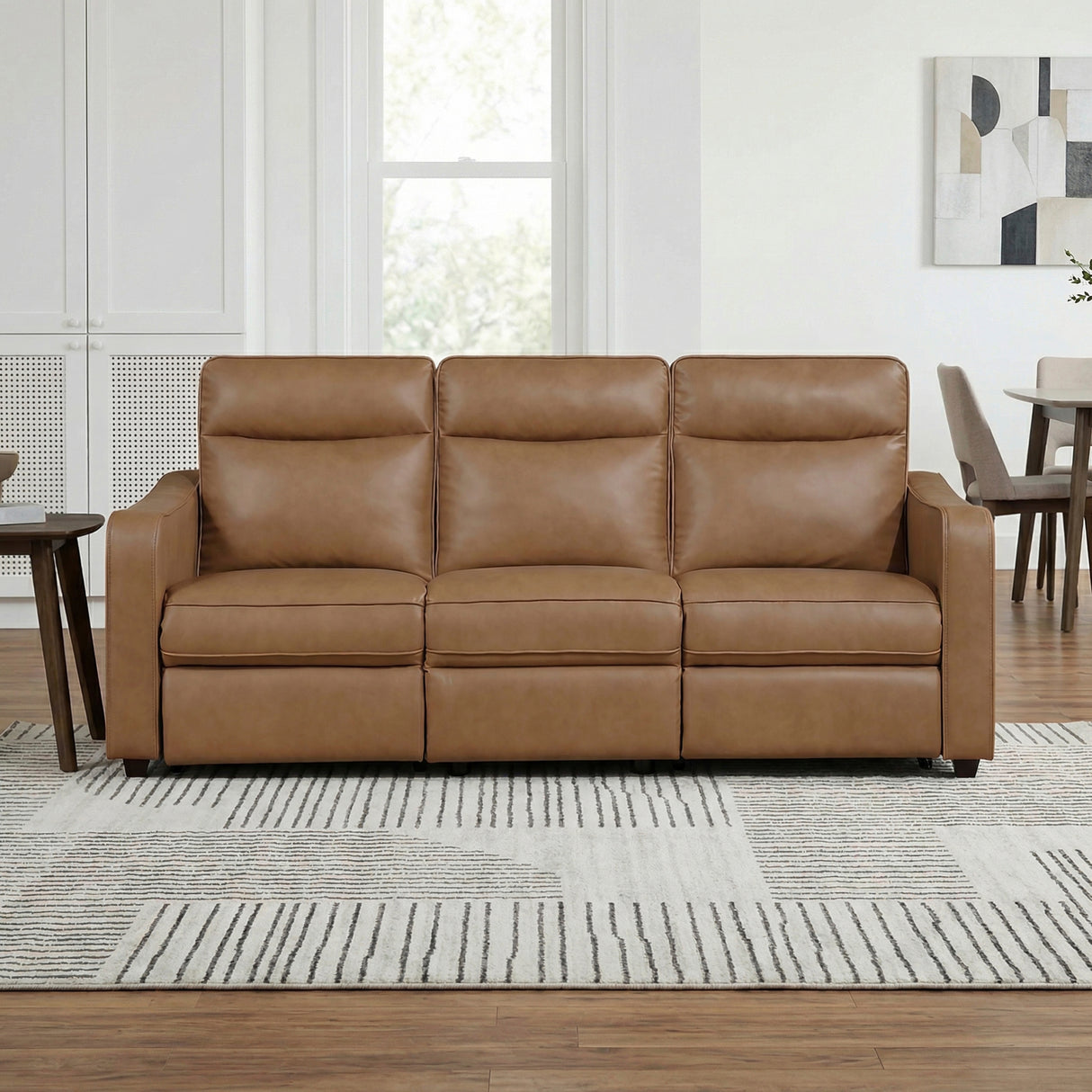 Equinox Brown Power Double Reclining Sofa with Curved Track Arms