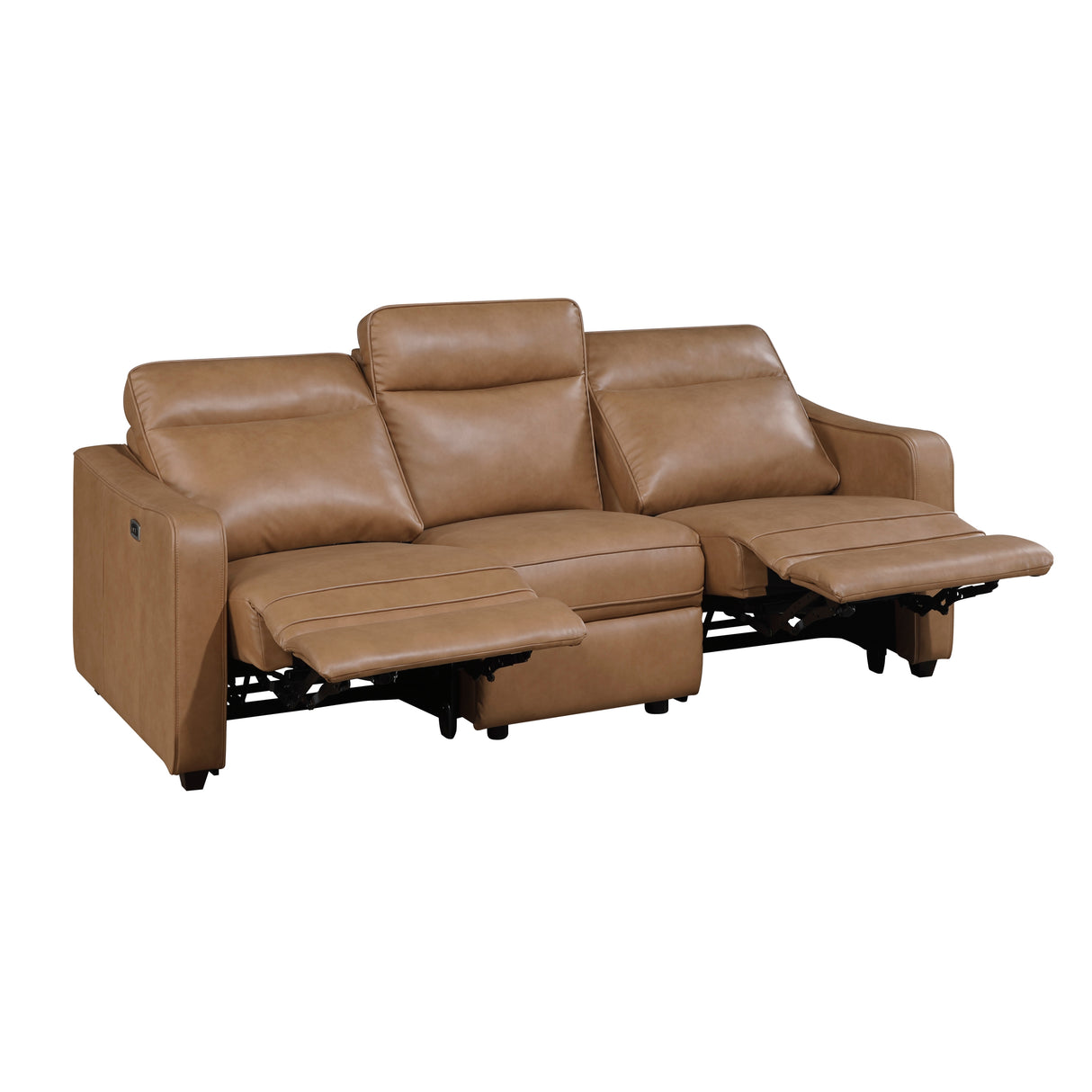 Equinox Brown Power Double Reclining Sofa with Curved Track Arms
