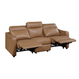 Equinox Brown Power Double Reclining Sofa with Curved Track Arms
