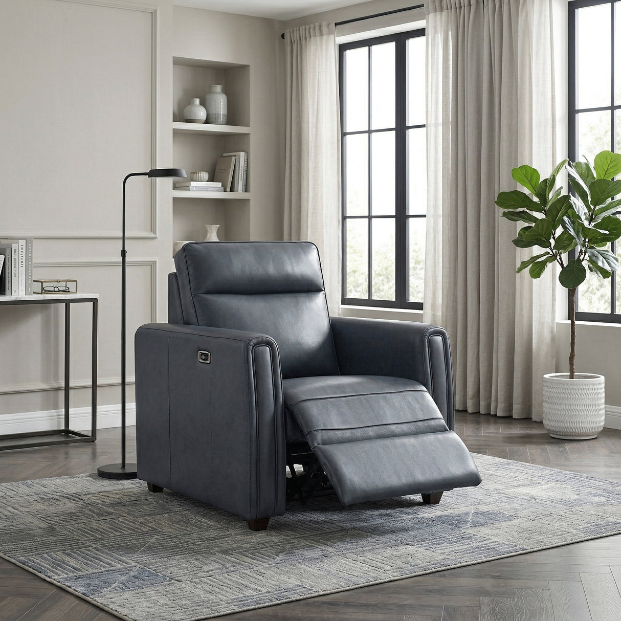 8368NVY-A1PW Power Reclining Chair with Rounded Track Arms from Homelegance - Luna Furniture