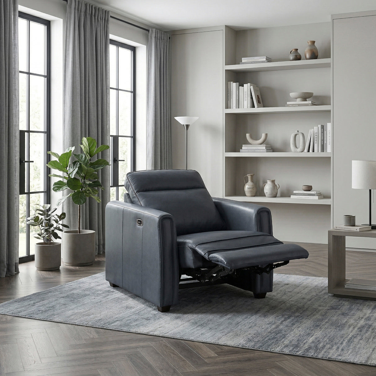 8368NVY-A1PW Power Reclining Chair with Rounded Track Arms from Homelegance - Luna Furniture