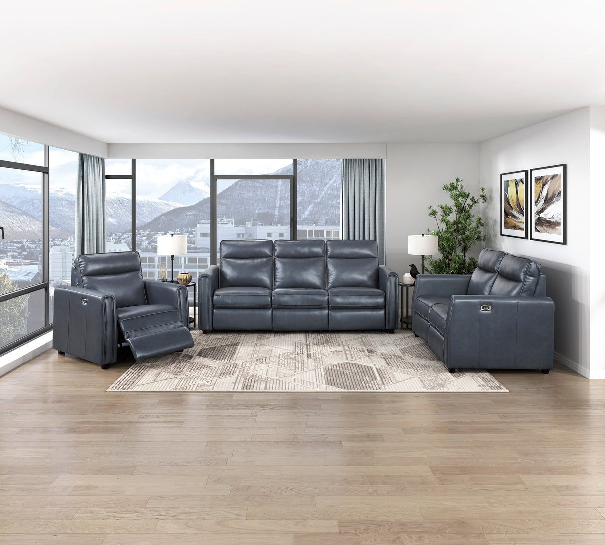 8368NVY-A1PW Power Reclining Chair with Rounded Track Arms from Homelegance - Luna Furniture
