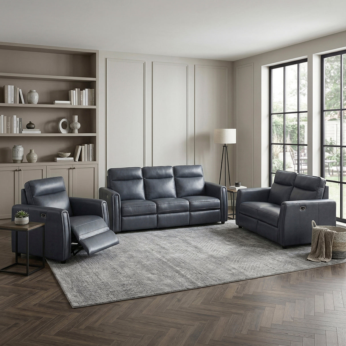 8368NVY-A1PW Power Reclining Chair with Rounded Track Arms from Homelegance - Luna Furniture