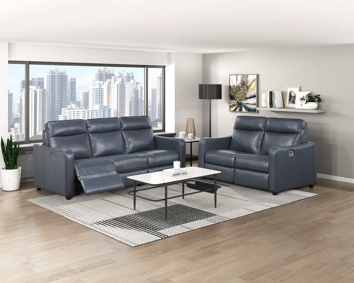 Equinox Navy Power Double Reclining Sofa with Curved Track Arms
