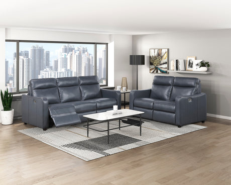 Equinox Navy Power Double Reclining Sofa with Curved Track Arms from Homelegance - Luna Furniture