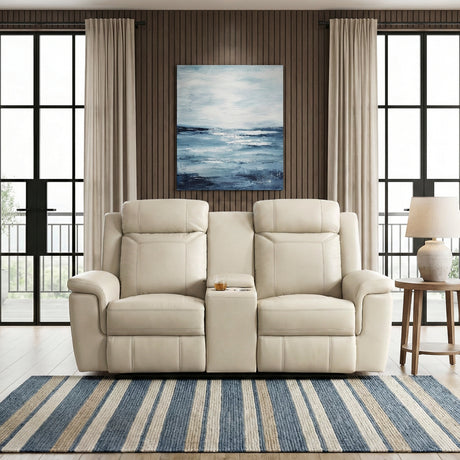 Nest Beige Double Reclining Loveseat with Center Console and Receptacles from Homelegance - Luna Furniture