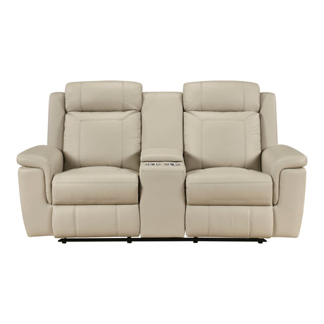 Nest Beige Double Reclining Loveseat with Center Console and Receptacles from Homelegance - Luna Furniture