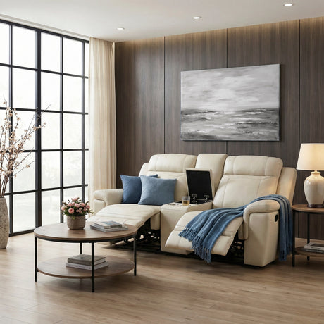 Nest Beige Double Reclining Loveseat with Center Console and Receptacles from Homelegance - Luna Furniture