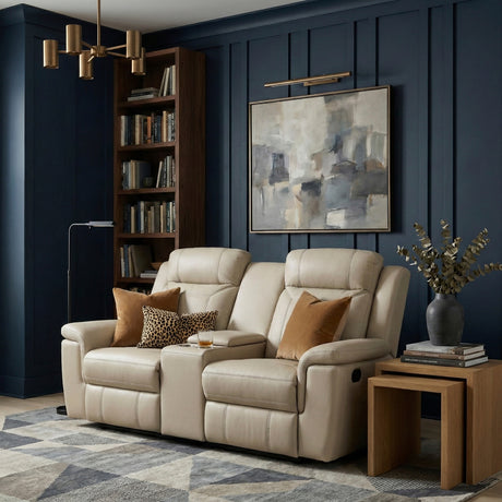 Nest Beige Double Reclining Loveseat with Center Console and Receptacles from Homelegance - Luna Furniture