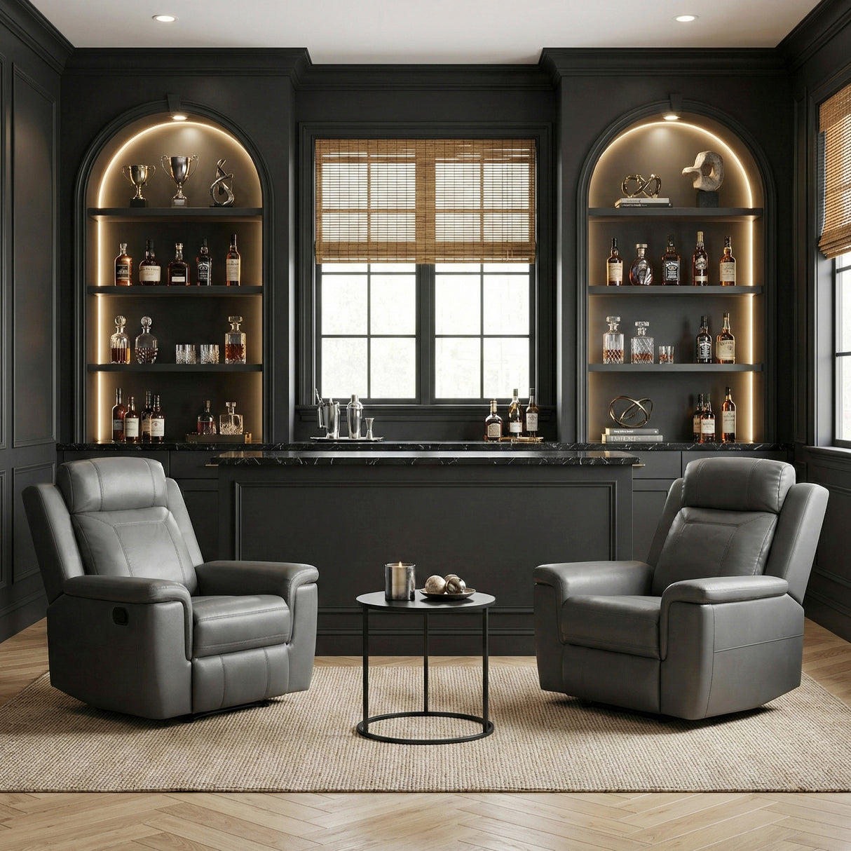 Nest Dark Gray Double Reclining Loveseat with Center Console and Receptacles from Homelegance - Luna Furniture
