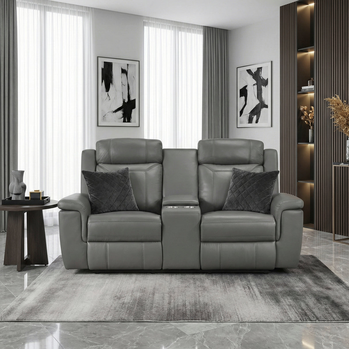 Nest Dark Gray Double Reclining Loveseat with Center Console and Receptacles from Homelegance - Luna Furniture