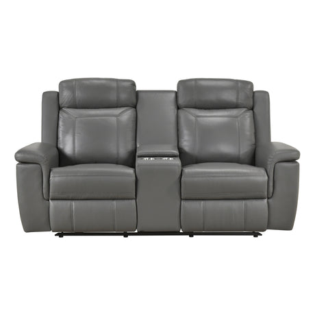 Nest Dark Gray Double Reclining Loveseat with Center Console and Receptacles from Homelegance - Luna Furniture