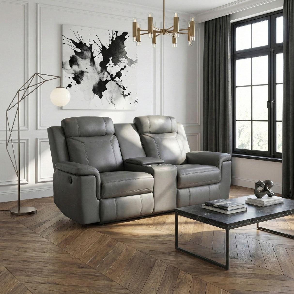 Nest Dark Gray Double Reclining Loveseat with Center Console and Receptacles from Homelegance - Luna Furniture