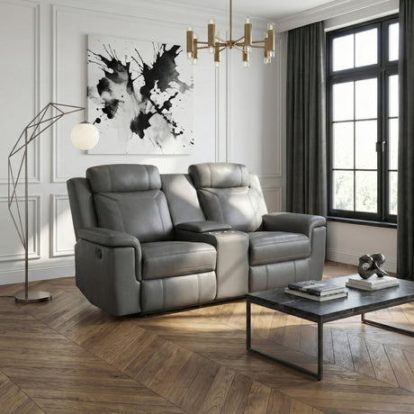 Nest Dark Gray Double Reclining Loveseat with Center Console and Receptacles from Homelegance - Luna Furniture