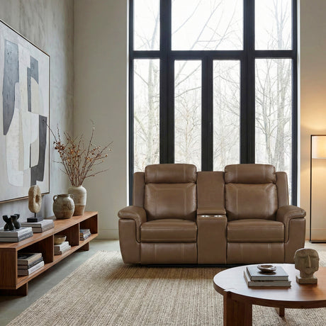 Nest Camel Double Reclining Loveseat with Center Console and Receptacles from Homelegance - Luna Furniture
