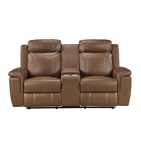 Nest Camel Double Reclining Loveseat with Center Console and Receptacles from Homelegance - Luna Furniture